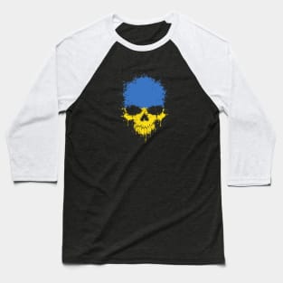 Chaotic Ukrainian Flag Splatter Skull Baseball T-Shirt